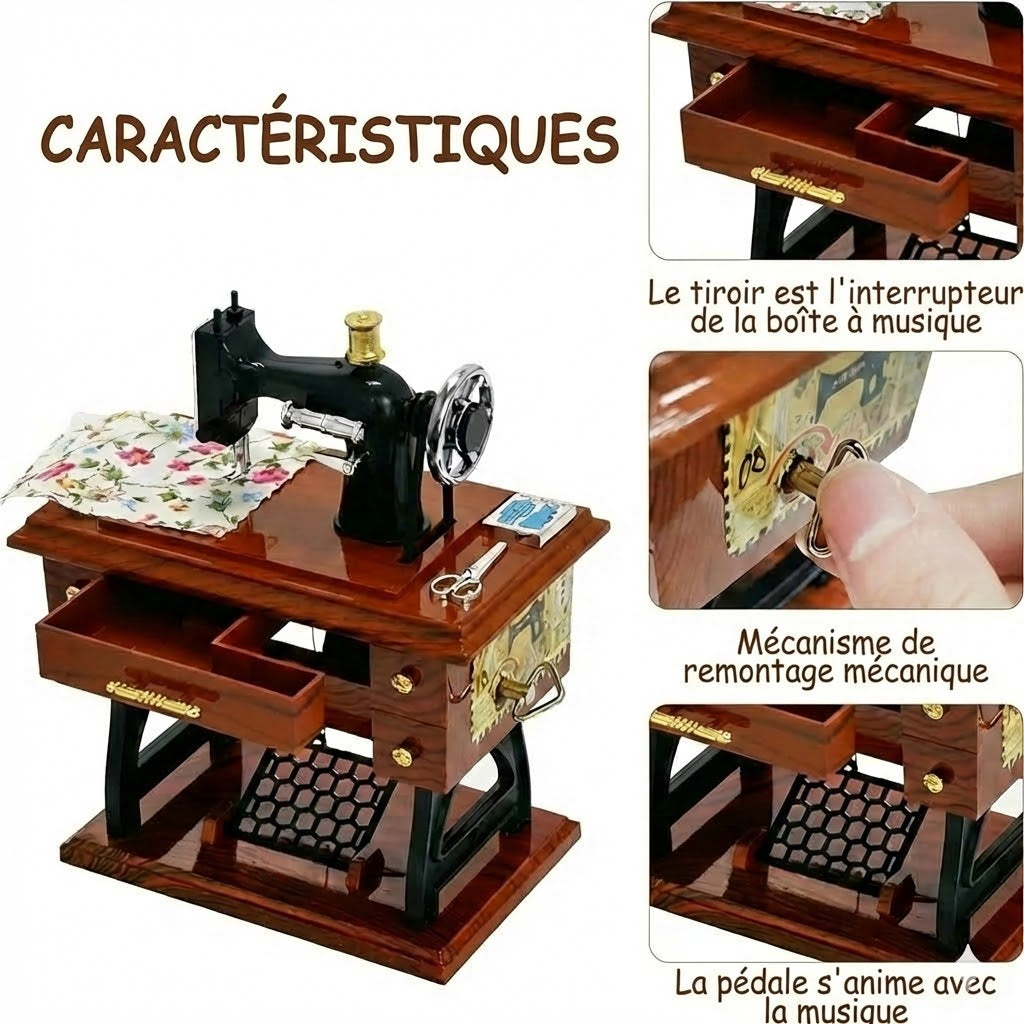 Boîte à musique mini machine à coudre en bois