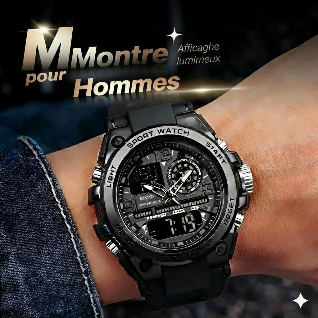 Montre de sport numérique avec éclairage nocturne (étanche)