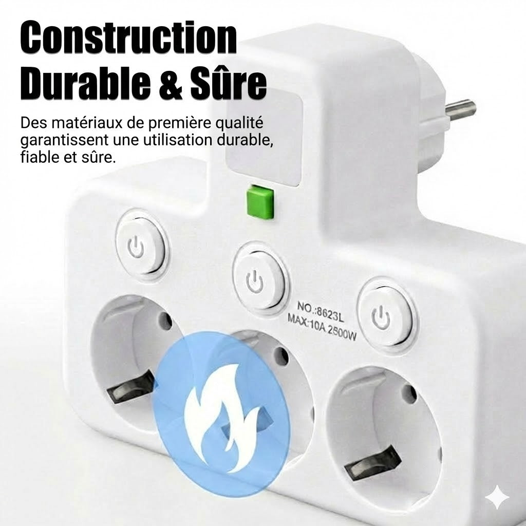 Multiprise gain de place avec éclairage et USB