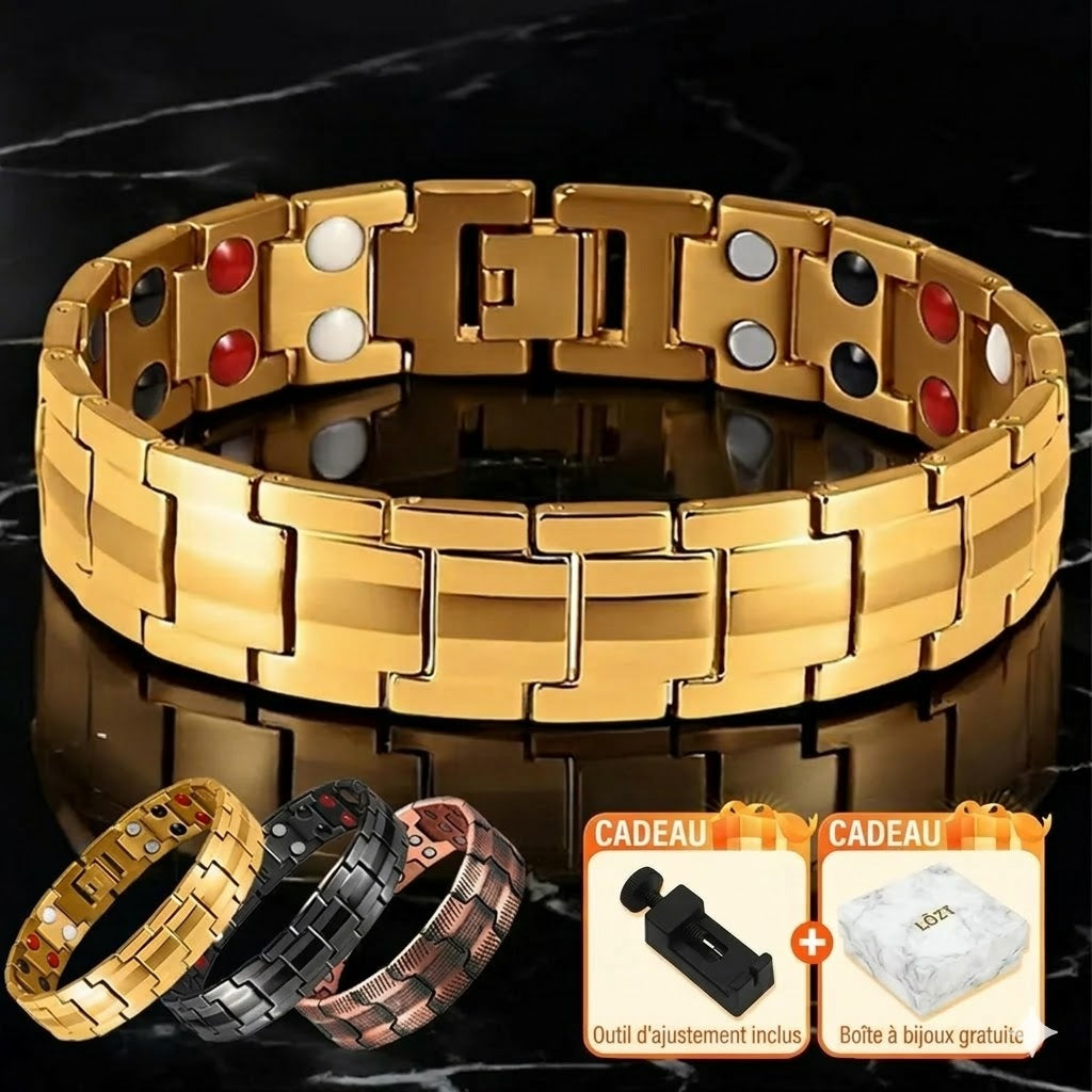 Bracelet rétro pour homme avec croix et fermoir magnétique double rangée