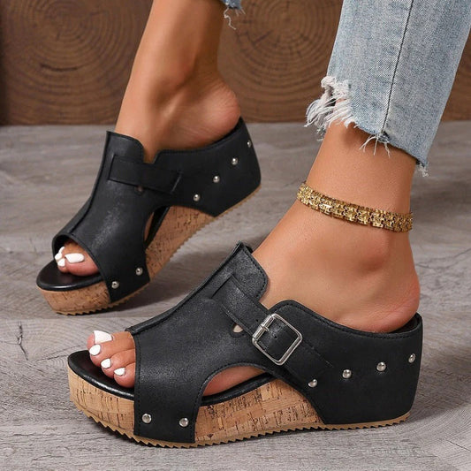 Mode féminine sandales à talons compensés Peep Toe avec plateforme