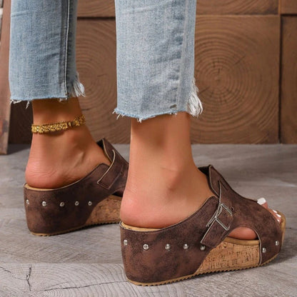 Mode féminine sandales à talons compensés Peep Toe avec plateforme