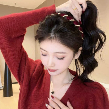 Bandeau à cheveux vintage en perles artificielles à haut crâne (lot de 3)