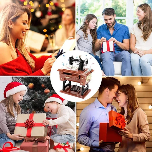 Boîte à musique mini machine à coudre en bois