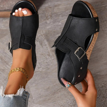 Mode féminine sandales à talons compensés Peep Toe avec plateforme