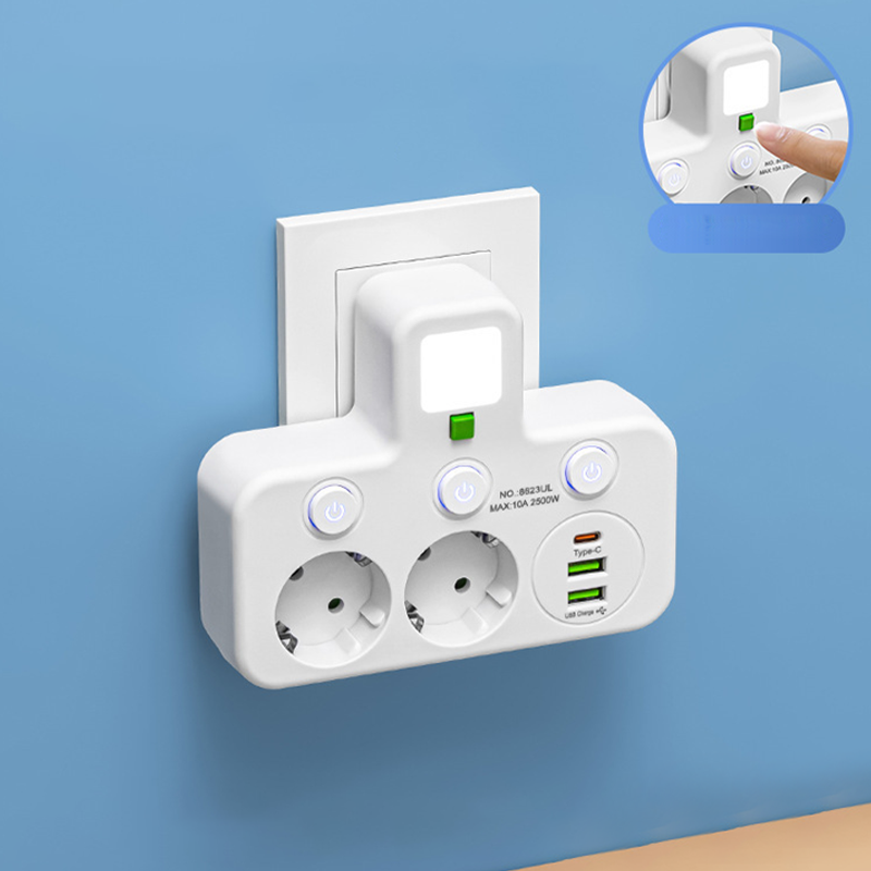Multiprise gain de place avec éclairage et USB