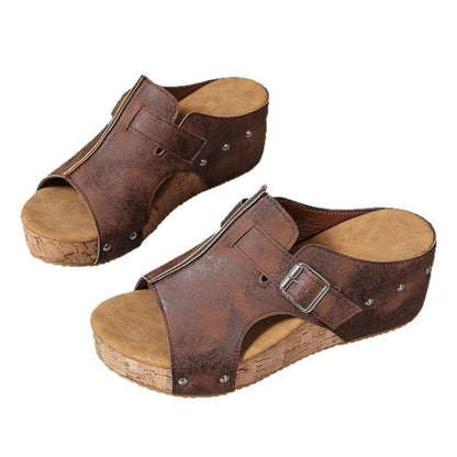 Mode féminine sandales à talons compensés Peep Toe avec plateforme