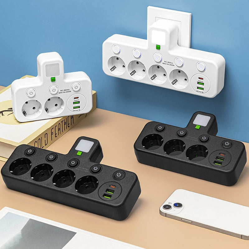Multiprise gain de place avec éclairage et USB