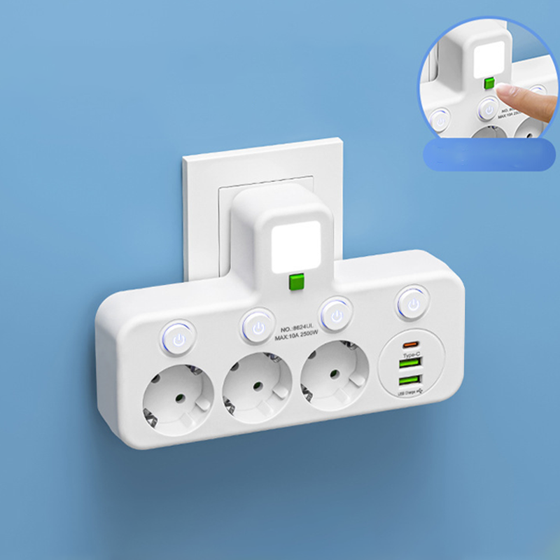 Multiprise gain de place avec éclairage et USB