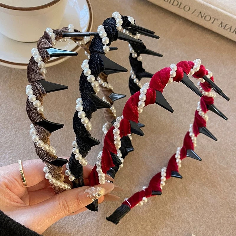 Bandeau à cheveux vintage en perles artificielles à haut crâne (lot de 3)
