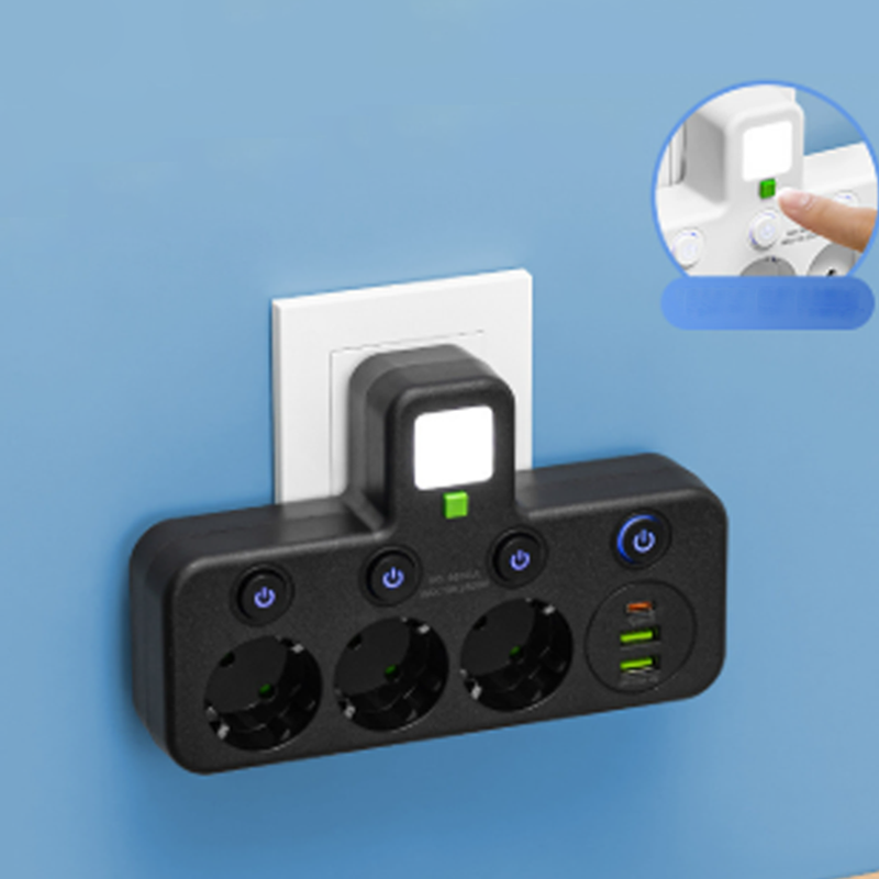Multiprise gain de place avec éclairage et USB