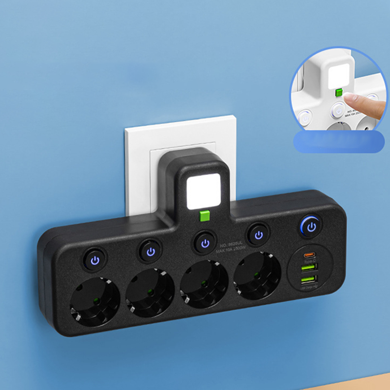 Multiprise gain de place avec éclairage et USB