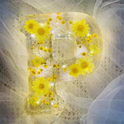Lettres artisanales en résine florale LED