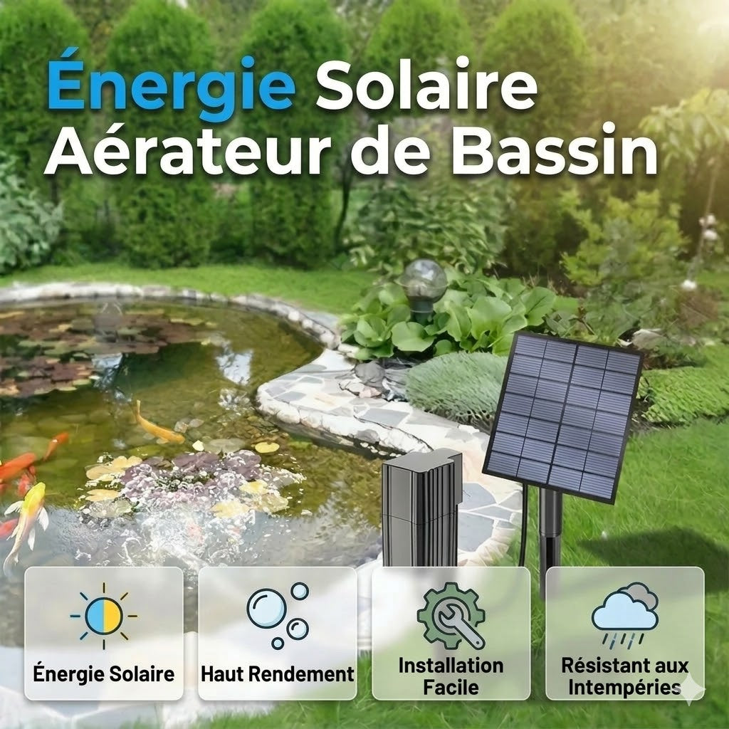 Aérateur de bassin solaire – Apporte de l'oxygène en continu pour les poissons et les plantes
