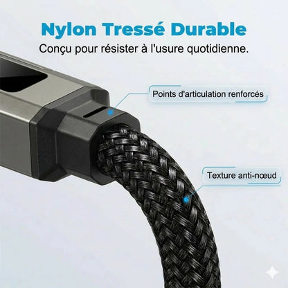 Câble de charge porte-clés 4-en-1 avec affichage numérique