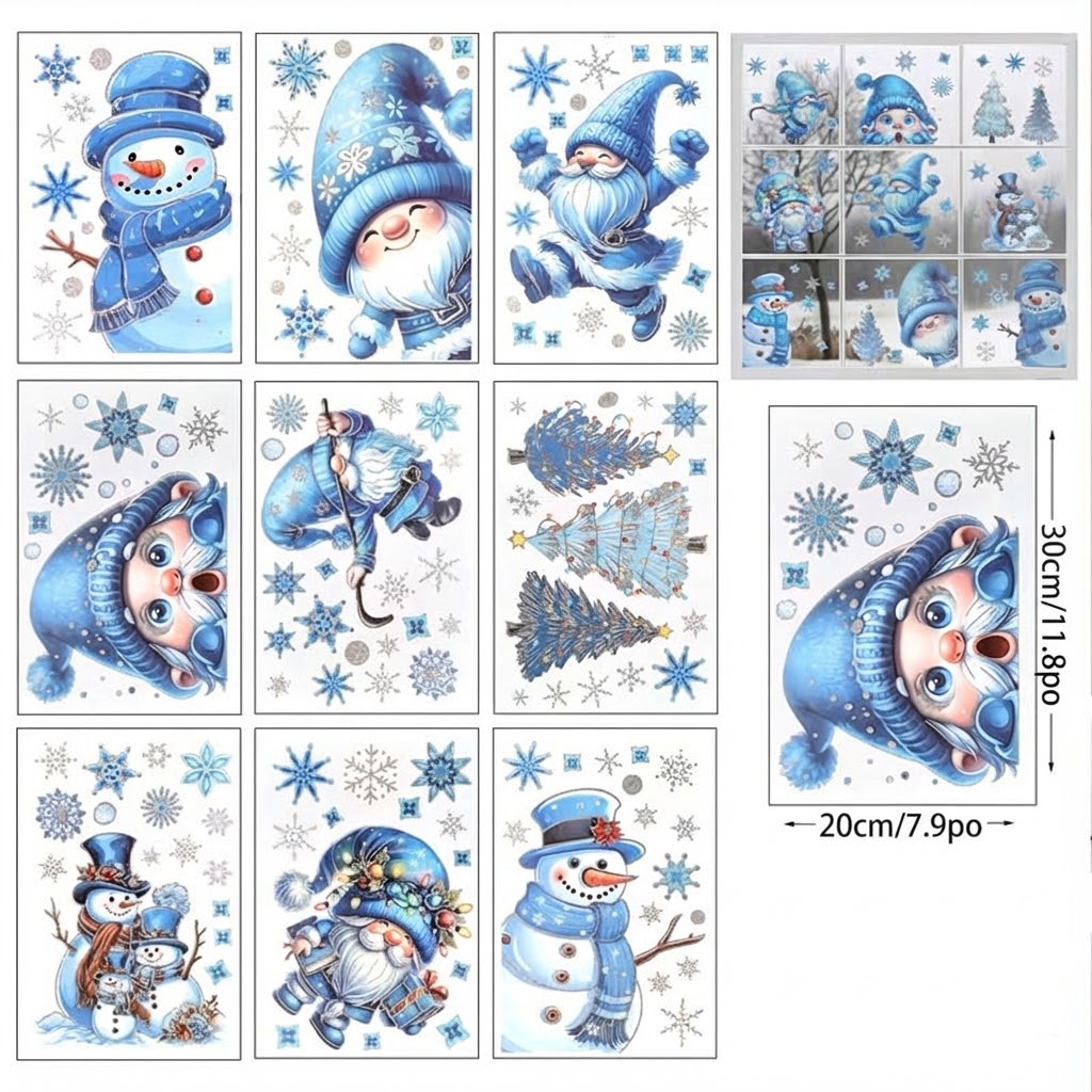 Ensemble de 9 autocollants scintillants pour fenêtres de Noël