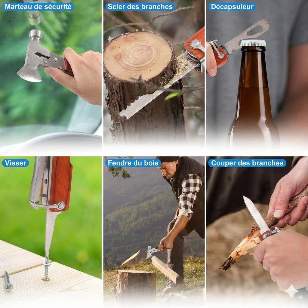 16-en-1 Outil multifonction portable avec marteau arrache-clou