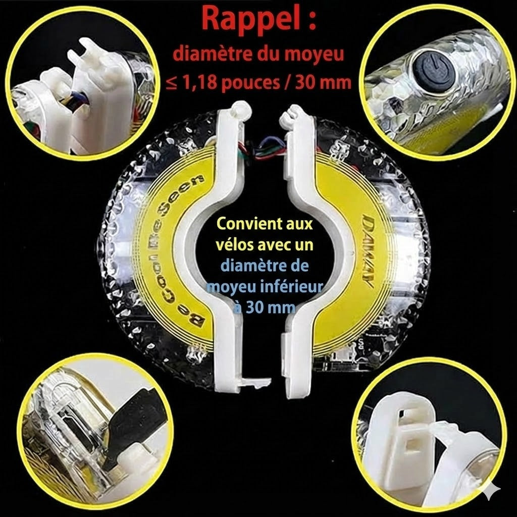 Éclairage LED des moyeux de roue pour rouler de nuit