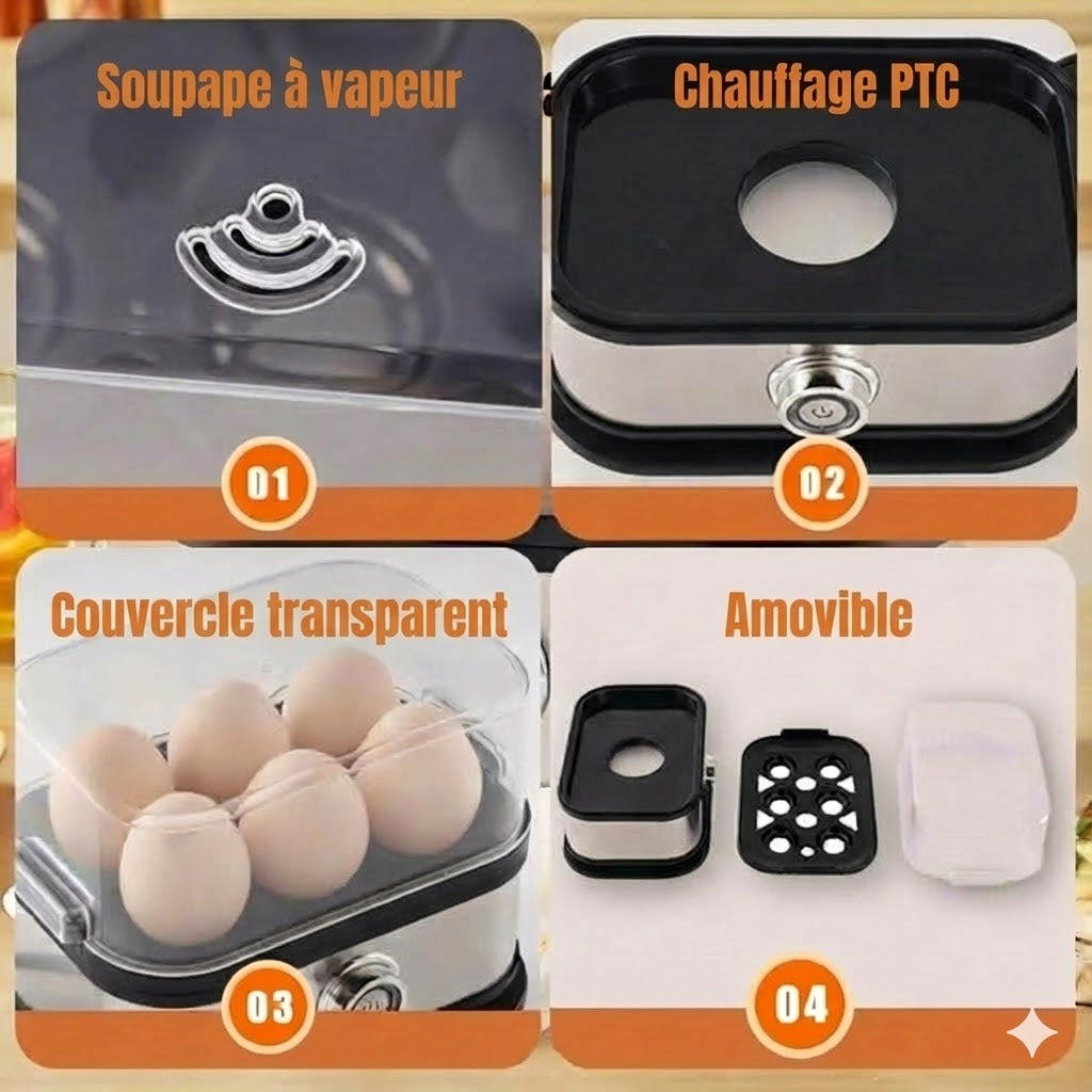 Cuiseur à œufs multifonctionnel avec couvercle transparent