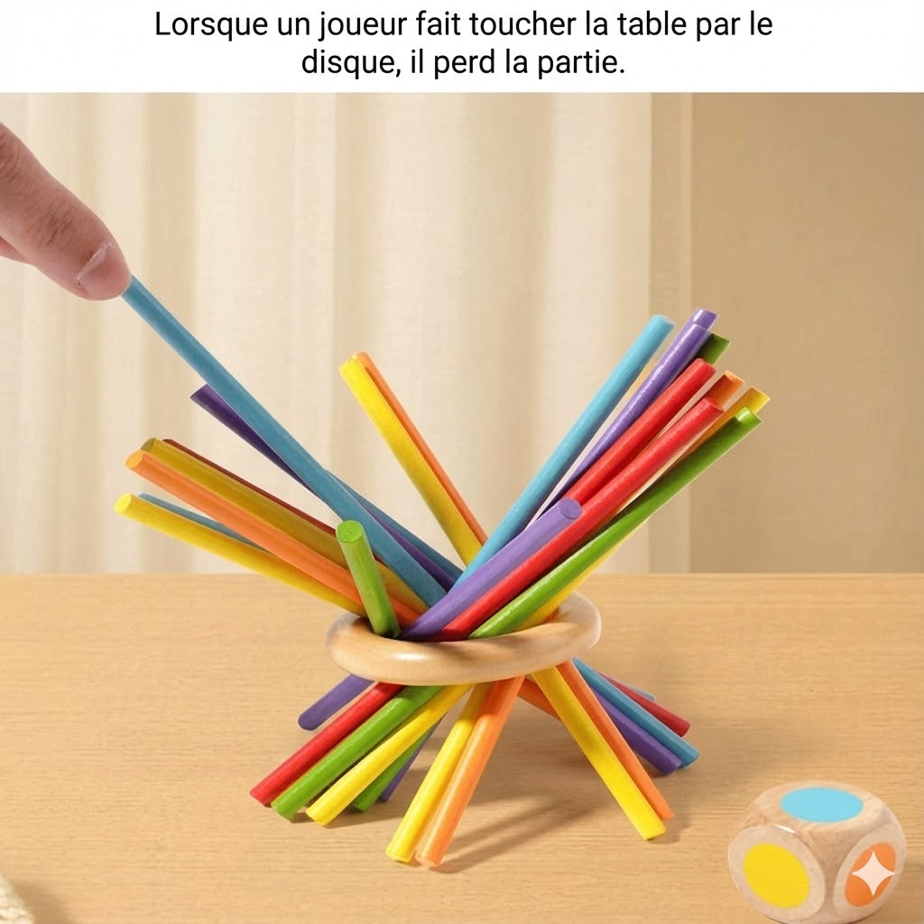 Jeu de bâtonnets en bois : Concentration et couleur