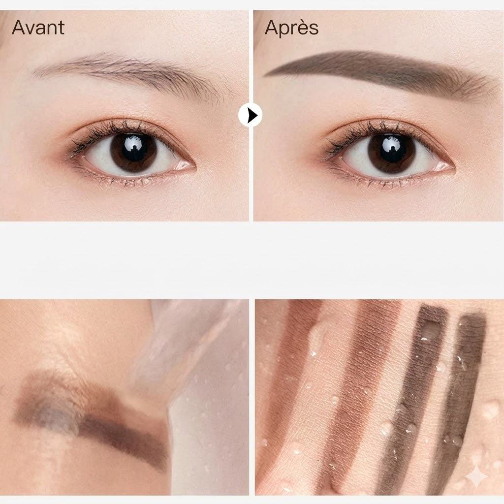 Tampon à sourcils réglable instantanément avec poudre bicolore.