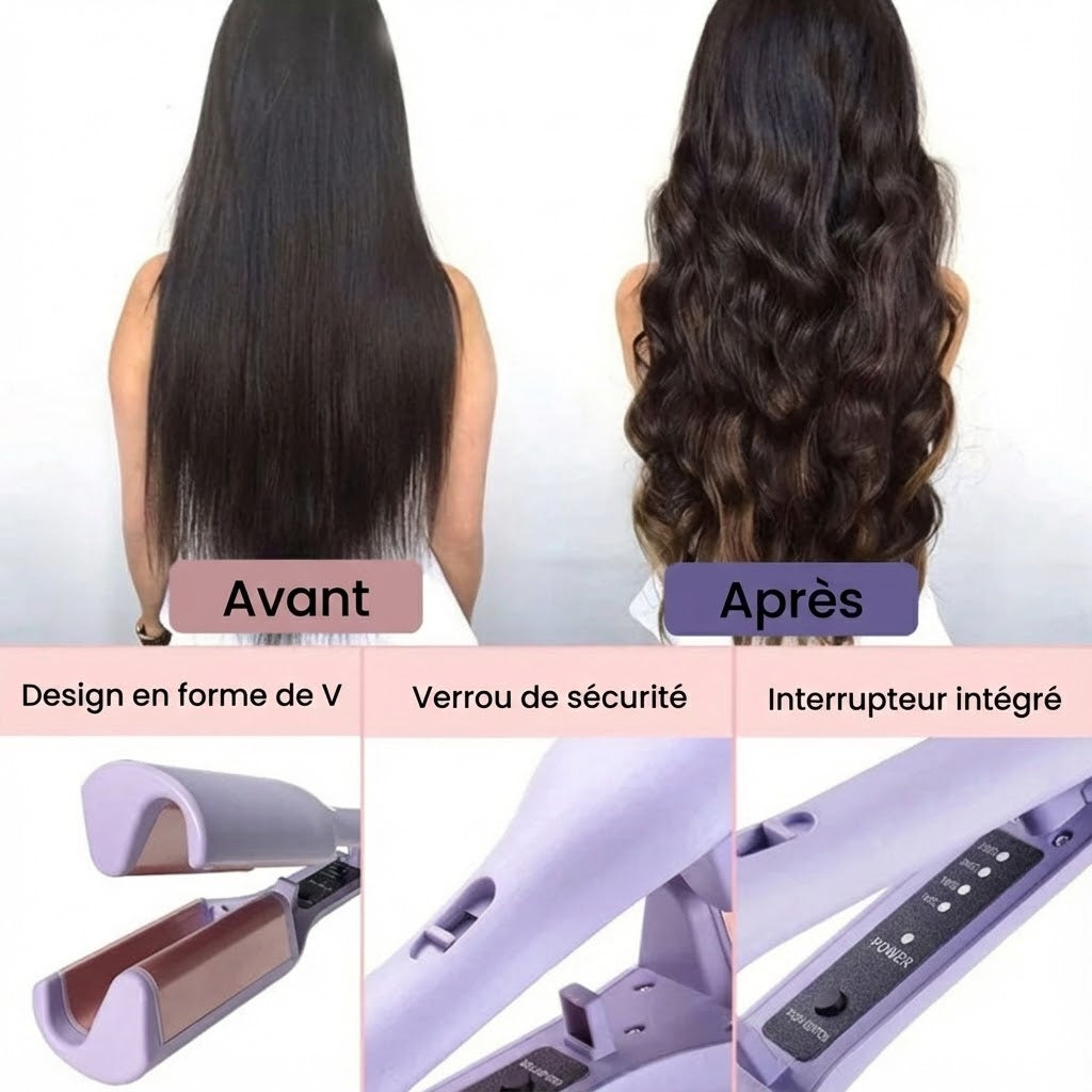 Fer à friser ondulé en forme de V
