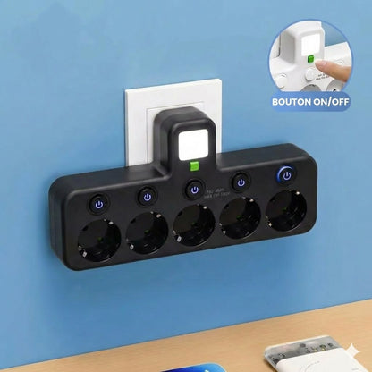 Multiprise gain de place avec éclairage et USB