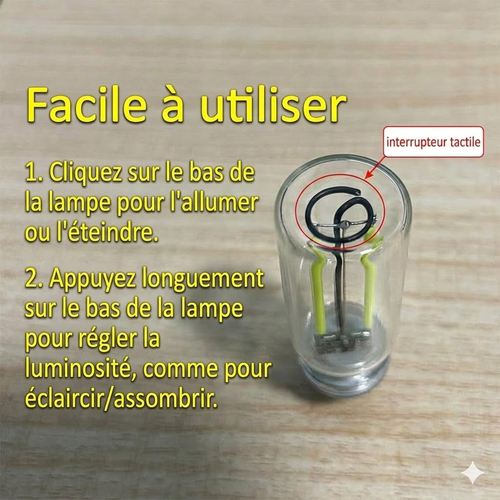 Veilleuse portable en verre à commande tactile et USB