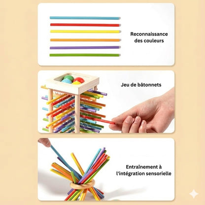 Jeu de bâtonnets en bois : Concentration et couleur