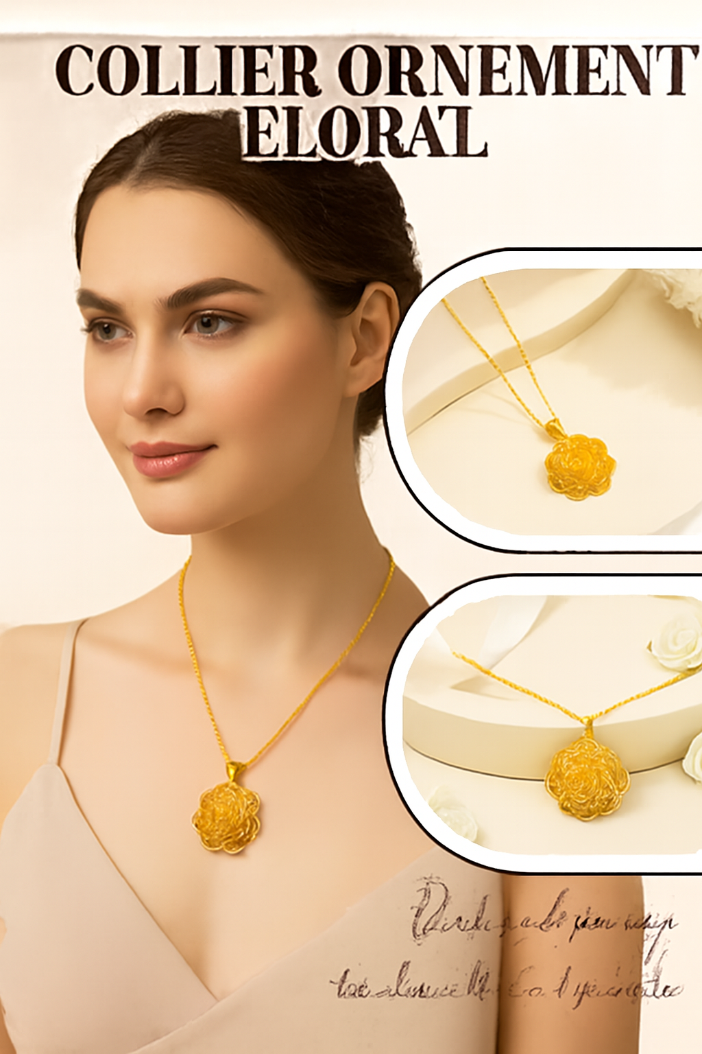 Collier élégant avec pendentif fleur en or