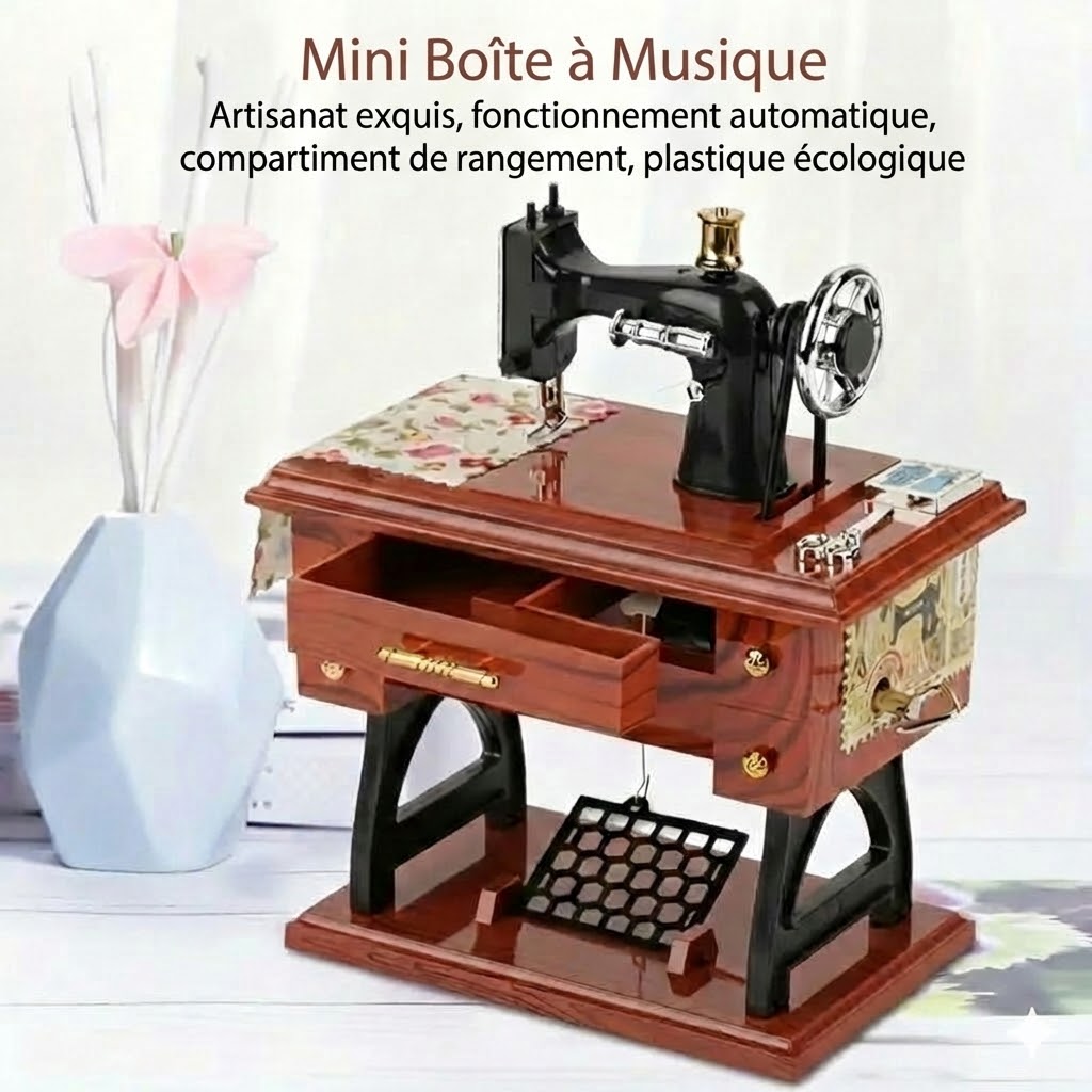 Boîte à musique mini machine à coudre en bois