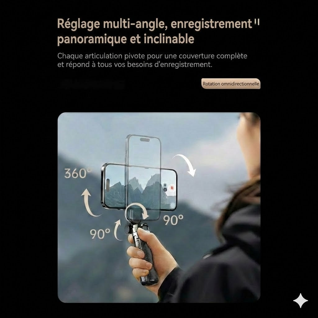 Perche à selfie magnétique 4-en-1 avec rotation à 360°