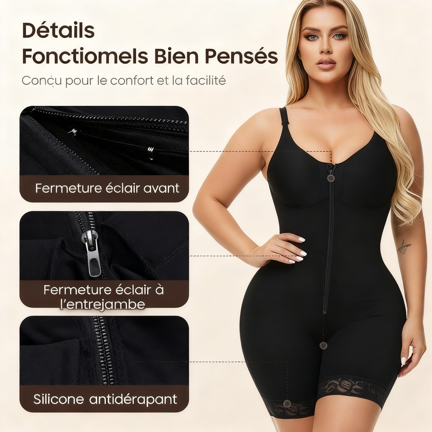 Gaine ventre plat et fesses galbées avec fermeture éclair à l'entrejambe Fajas Colombianas