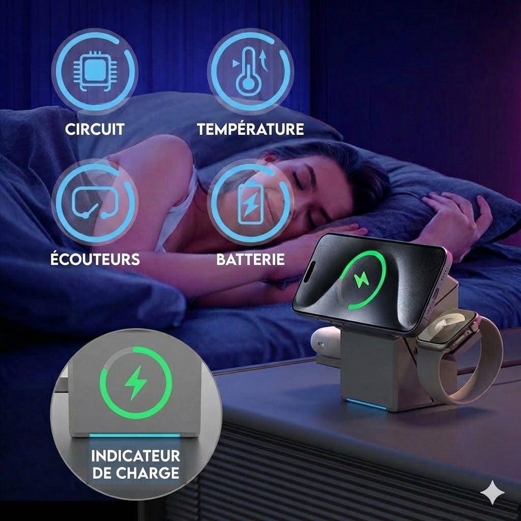 Station de charge sans fil magnétique pliable 3-en-1