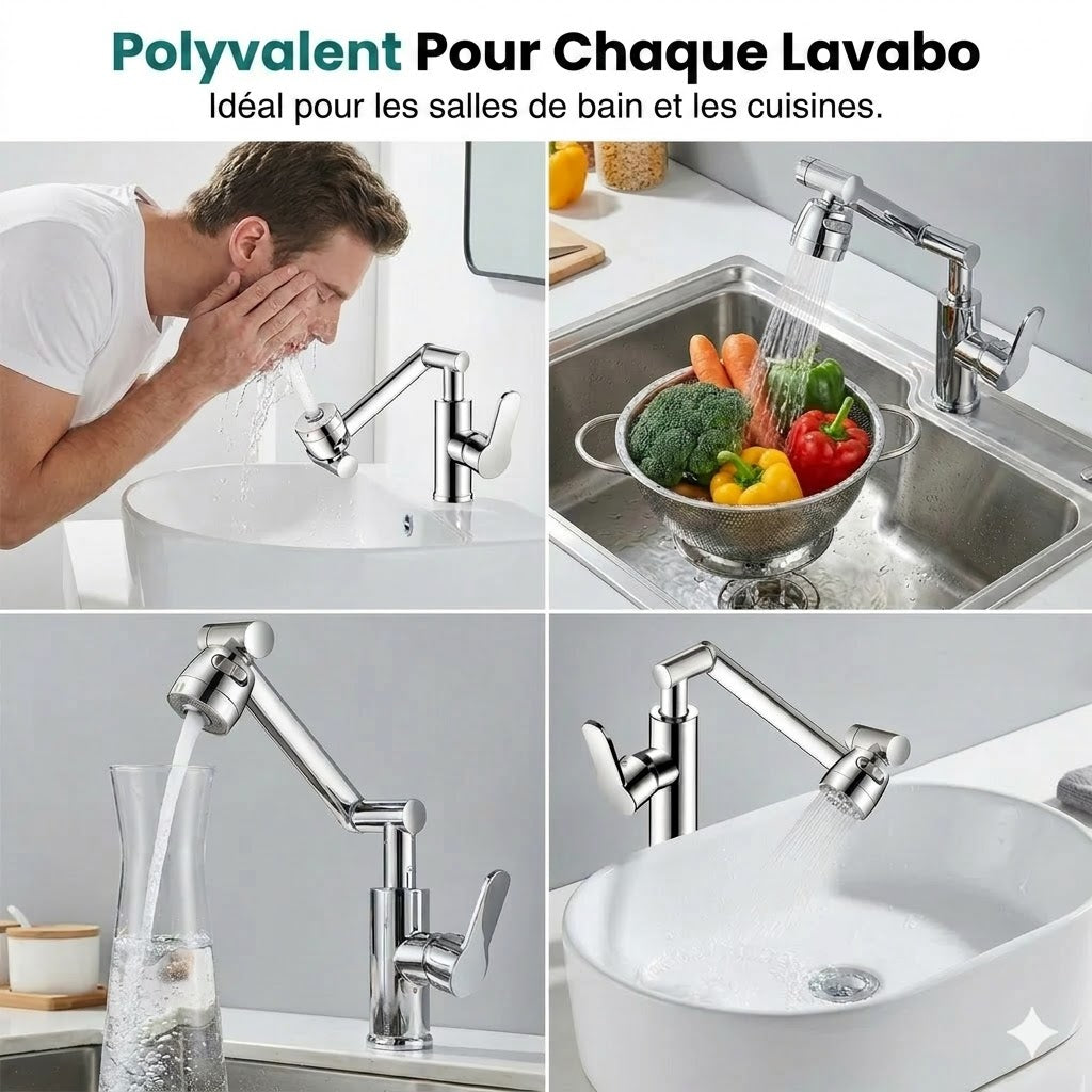 Extension de robinet rotative 1080° anti-éclaboussures avec 2 modes d'eau