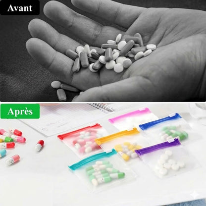 Lot de 7 sachets à pilules transparents avec fermeture à glissière – hermétiques.