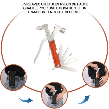 16-en-1 Outil multifonction portable avec marteau arrache-clou