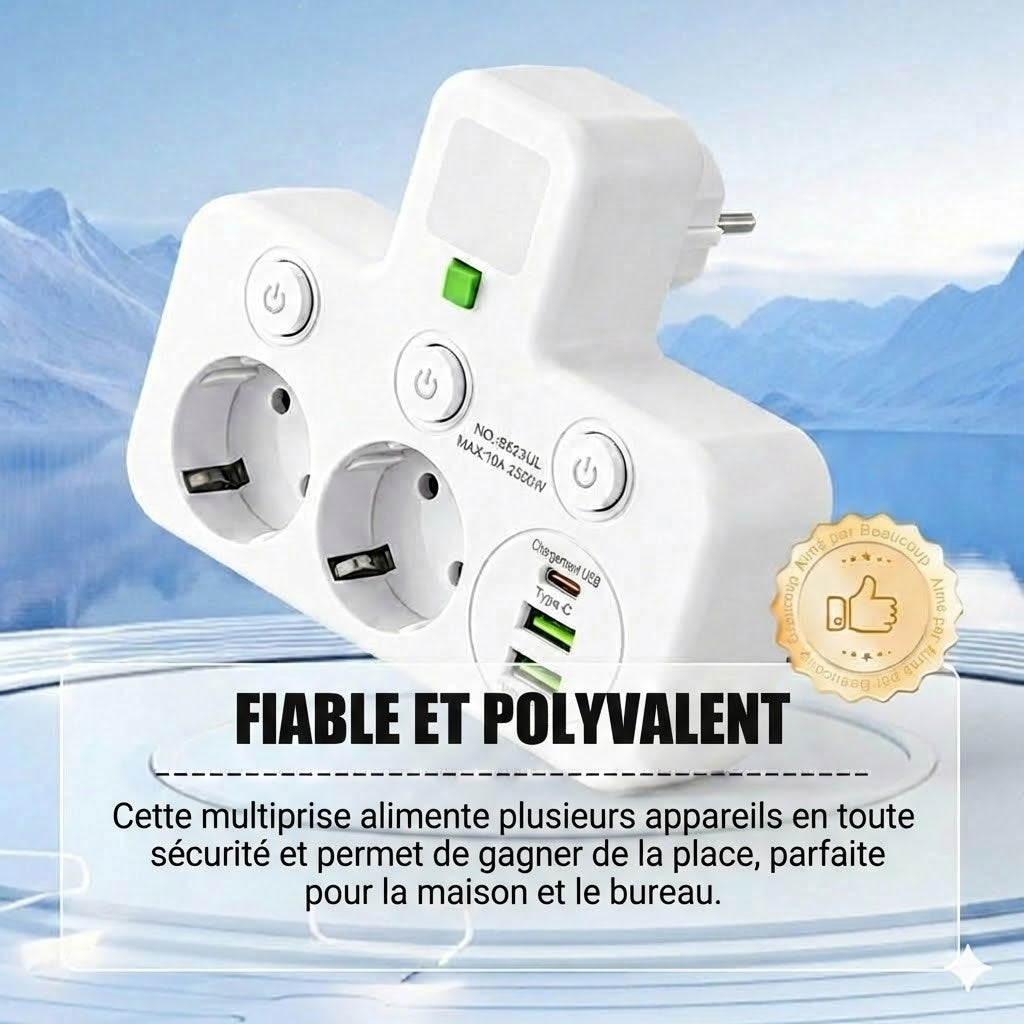 Multiprise gain de place avec éclairage et USB