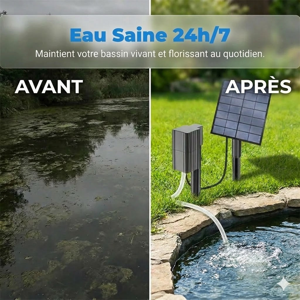 Aérateur de bassin solaire – Apporte de l'oxygène en continu pour les poissons et les plantes