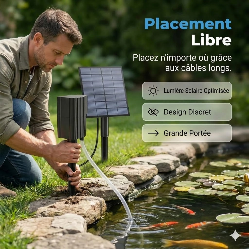 Aérateur de bassin solaire – Apporte de l'oxygène en continu pour les poissons et les plantes