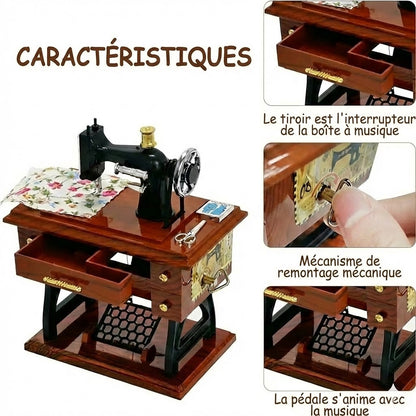 Boîte à musique mini machine à coudre en bois