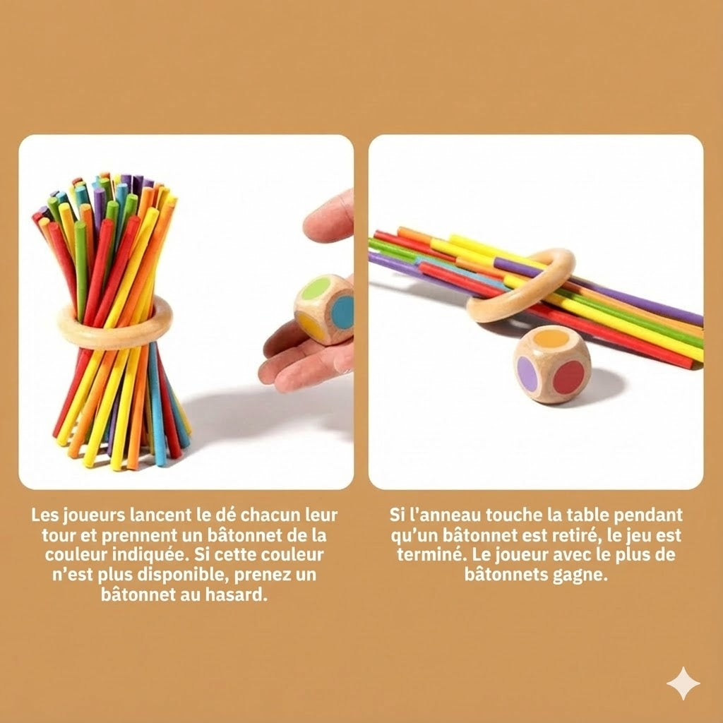 Jeu de bâtonnets en bois : Concentration et couleur
