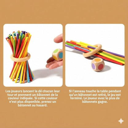 Jeu de bâtonnets en bois : Concentration et couleur