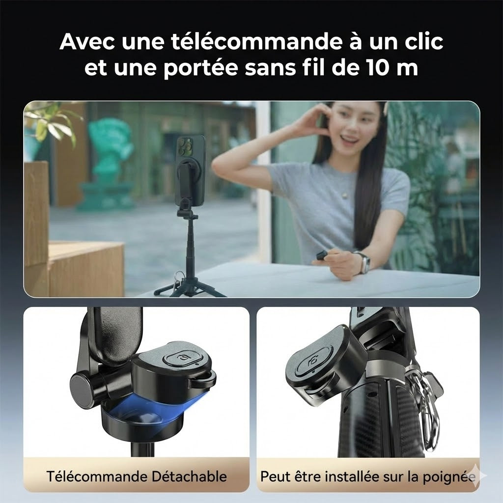 Perche à selfie magnétique 4-en-1 avec rotation à 360°