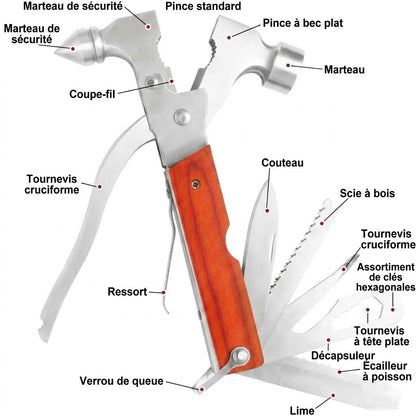 16-en-1 Outil multifonction portable avec marteau arrache-clou