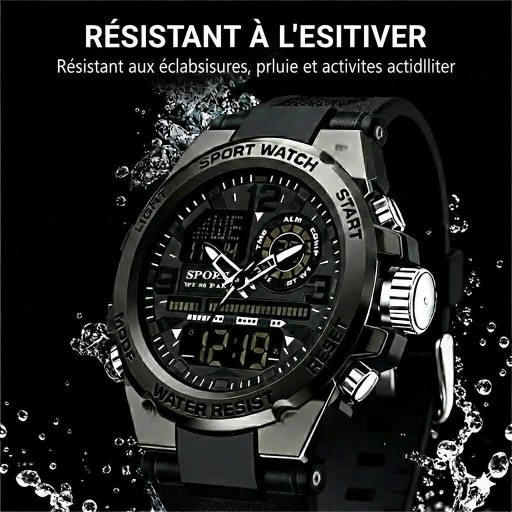 Montre de sport numérique avec éclairage nocturne (étanche)