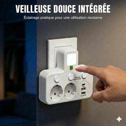 Multiprise gain de place avec éclairage et USB