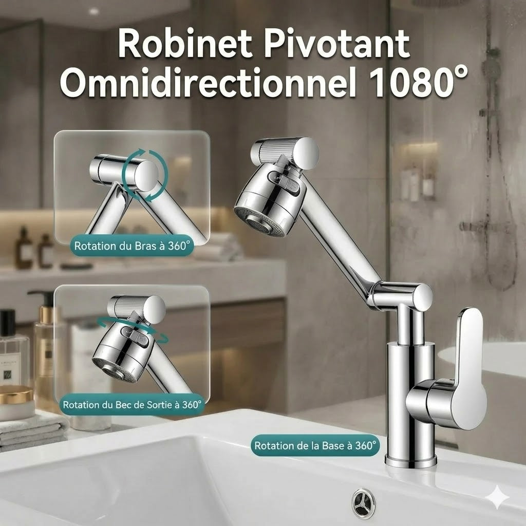 Extension de robinet rotative 1080° anti-éclaboussures avec 2 modes d'eau