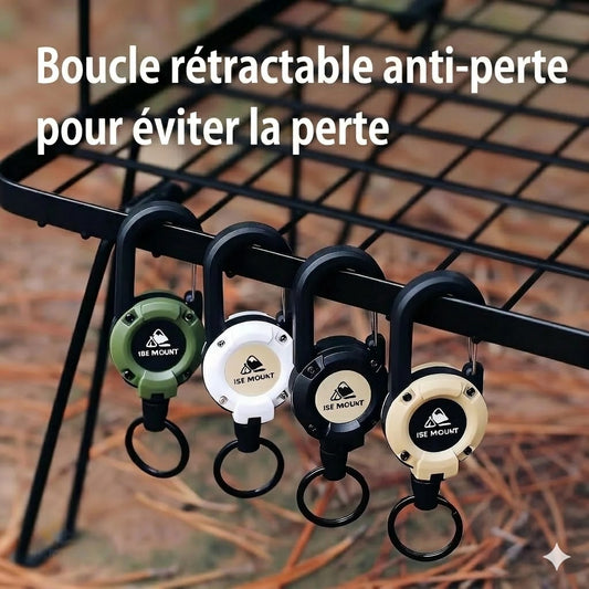 Nouveau mousqueton multifonction 3-en-1 avec enrouleur rétractable.