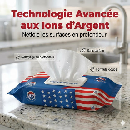 Lingettes ultra-nettoyantes américaines aux ions de nano-argent (80 lingettes/paquet)
